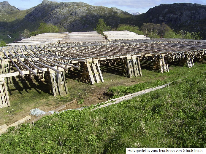 Holzgestelle zum trocknen von Stockfisch