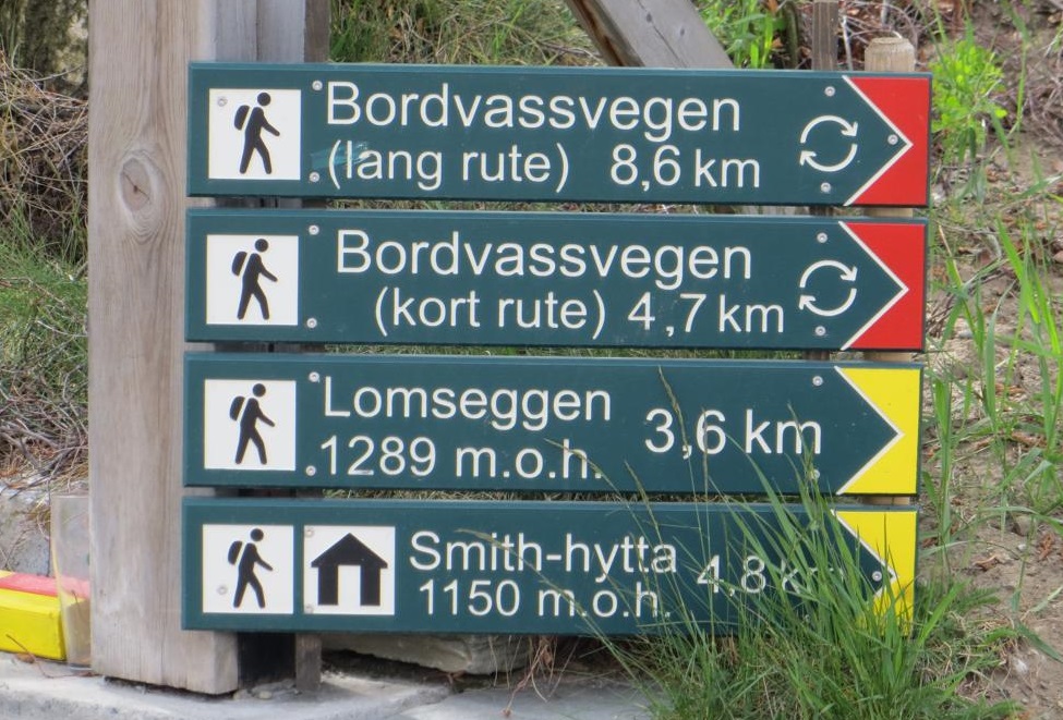 Lom Wanderung Schild Bordvassvegen